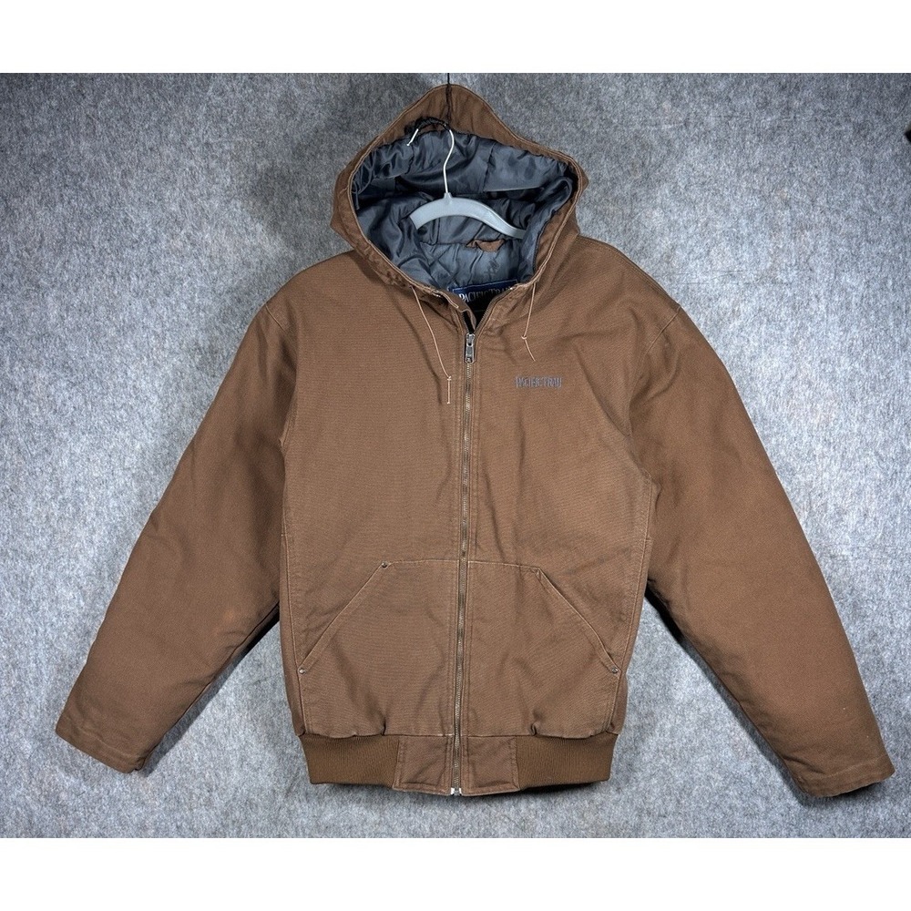 Pacific Trail Mens M Brown Canvas Hooded Jacket Quilted Lined Workwear Tan Coat